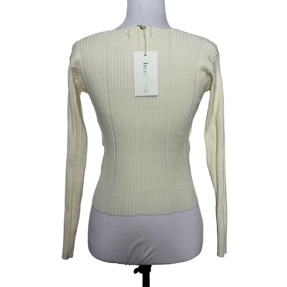 Heartloom Blouse Long Sleeve Top Cream Ivory Cross Front Ribbed Size S - Picture 2 of 10